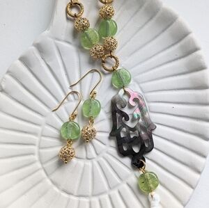 Elegant Buddha hand mother of pearl Necklace & Earrings Set, spring jewelry